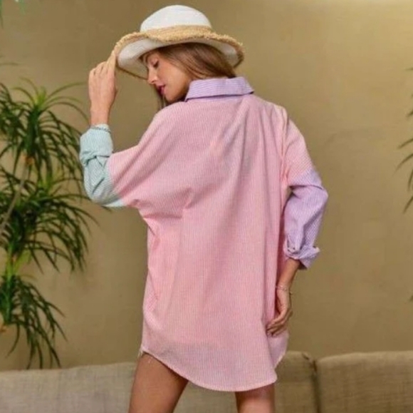 Multi Color Stripe Button Down Top - Picture 3 of 6